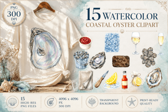 Download Coastal Oyster Watercolor Clipart PNG - Oyster Collection