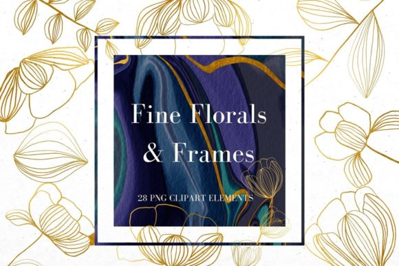 Download Gold Line Flowers and Blue Frames - Line flowers Collection